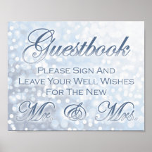 Sinal de Guestbook de Casamento Azul Icy de invern