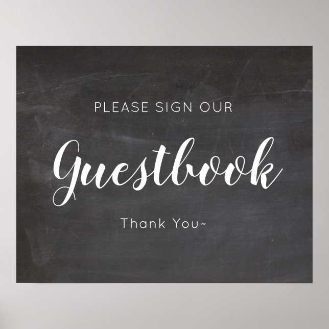 Poster Sinal de Guestbook de Casamento Chalkboard (Frente)
