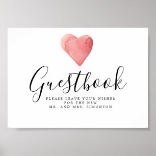 Poster Sinal de Guestbook de Casamento Coração Vermelho