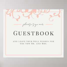 Poster Sinal de Guestbook de Casamento Coral e Creme