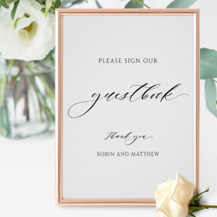 Poster Sinal de Guestbook de Casamento de Script Elegante