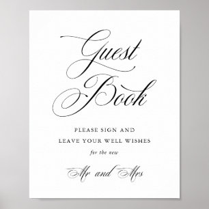 Poster Sinal de Guestbook de Casamento Elegante com Scrip