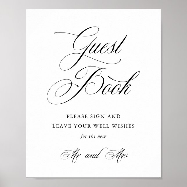 Poster Sinal de Guestbook de Casamento Elegante com Scrip (Frente)