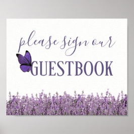 Poster Sinal de Guestbook de Casamento Floral da lavanda