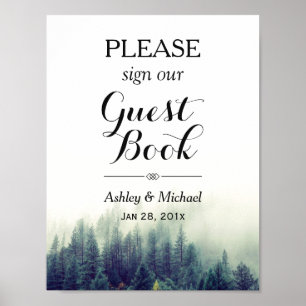 Poster Sinal de Guestbook de Casamento Florestal de Pinhe