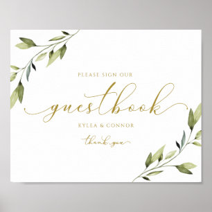 Poster Sinal de Guestbook de Casamento Verde Eetano e Dou