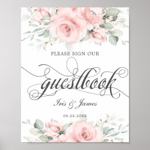 Poster Sinal de Guestbook de Casamento Verde Floral Molho