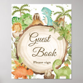 Poster Sinal de Guestbook de Chá de fraldas de Dinossauro