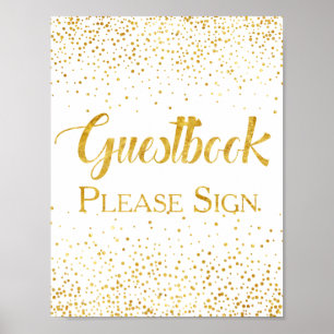 Póster Sinal de Guestbook de Confetti de Glitter Dourado 