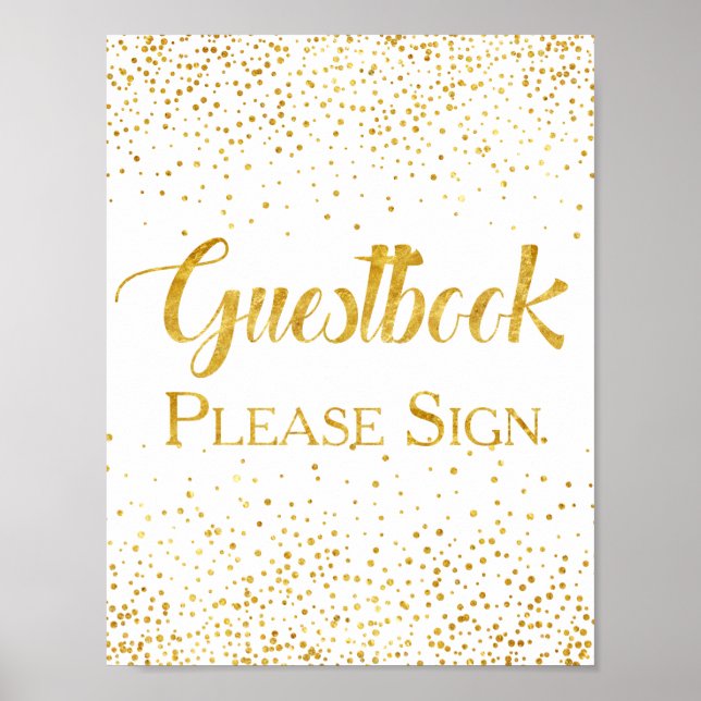 Póster Sinal de Guestbook de Confetti de Glitter Dourado  (Frente)