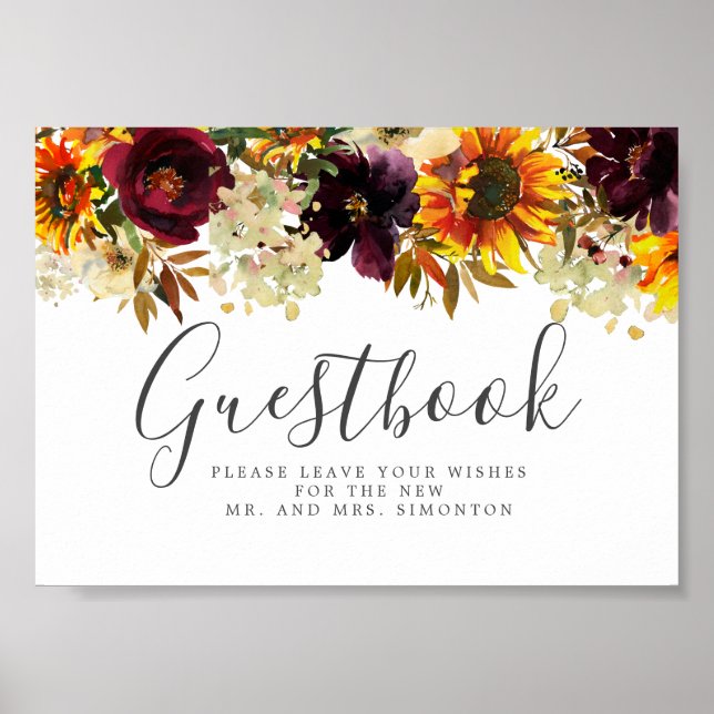 Poster Sinal de Guestbook de Sunflower Burgundy (Frente)
