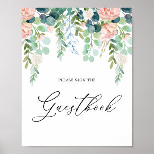 Poster Sinal de Guestbook do Chá de fraldas Blush Garden