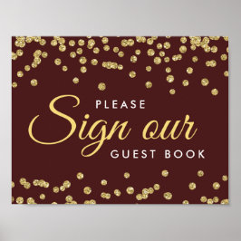 Poster Sinal de Guestbook Dourado Faux Glitter Confetti M