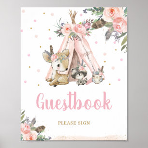 Poster Sinal de Guestbook Floral de Boho Tribal