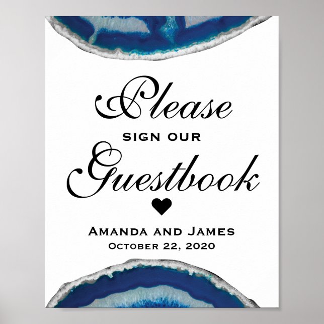 Poster Sinal de Guestbook marinho Azul | Agate (Frente)
