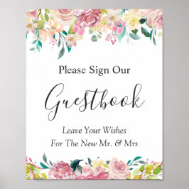 Poster Sinal de Guestbook Pastel Blush Chic Floral