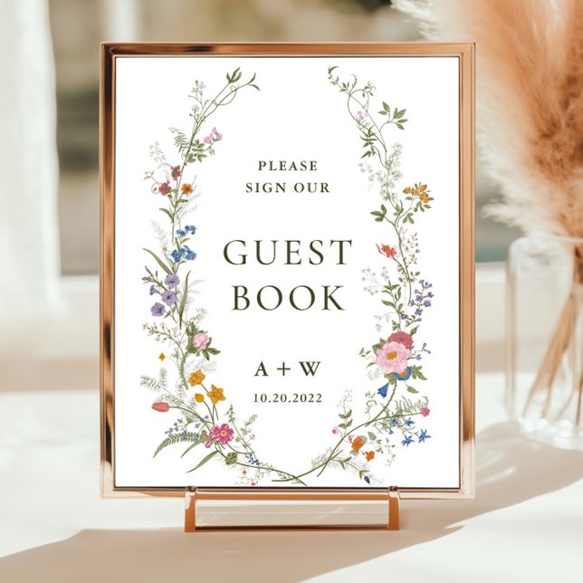 Poster Sinal de Guestbook Pastel Pink Floral (Criador carregado)