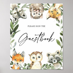 Poster Sinal de Guestbook Pequeno Chá de fraldas Woodlan