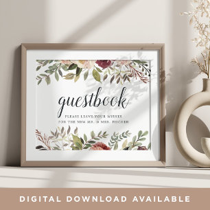 Poster Sinal de Guestbook Rustic Bloom