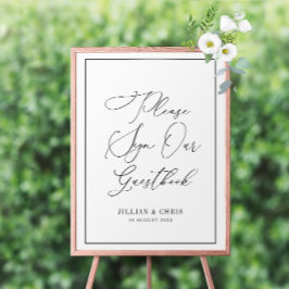 Poster sinal de guia branco e preto do script elegante