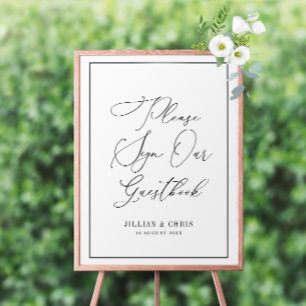 Poster sinal de guia branco e preto do script elegante