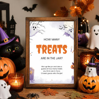 Poster Sinal de Halloween Quantos Doces Estão no Pote