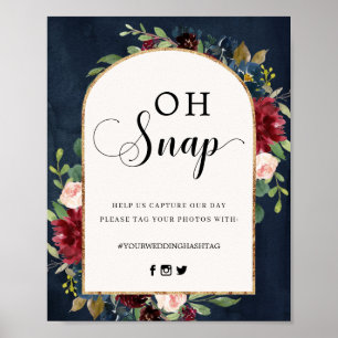Poster Sinal de Hashtag de Arco Floral do Burgundy