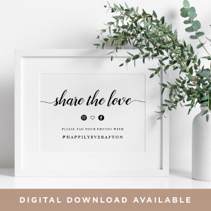 Poster Sinal de Hashtag de Casamento de Caligrafia Preta