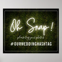 Poster Sinal de Hashtag de Casamento de Neon Boxwood Bran