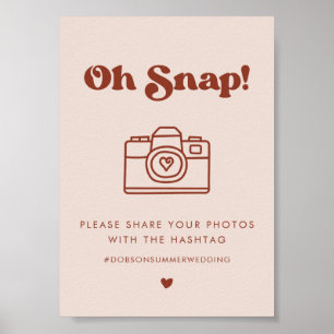 Poster Sinal de hashtag de casamento do Snap-retro Cor-de