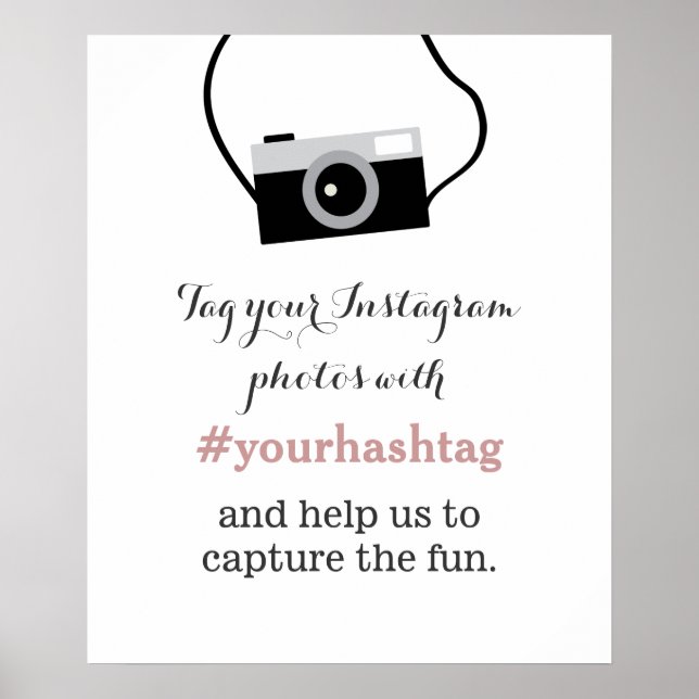 Póster Sinal de Hashtag de Fotos do Instagram com Câmera  (Frente)
