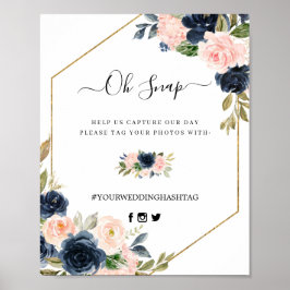 Poster Sinal de Hashtag de Snap-Tag de Script Floral Cor-