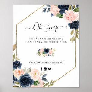 Poster Sinal de Hashtag de Snap-Tag de Script Floral Cor-