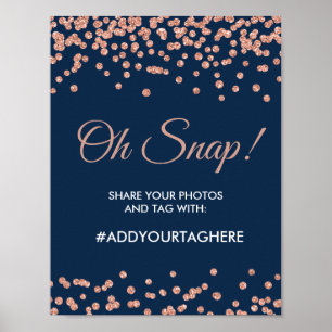 Poster Sinal de Hashtag Rosa Dourado Glitter Confetti Mar