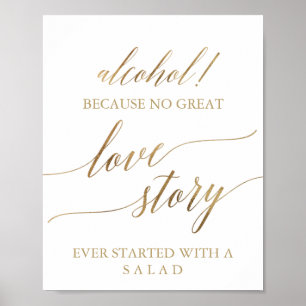 Poster Sinal de História de Amor com Álcool em Caligrafia