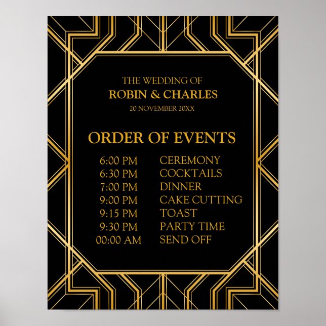 Poster Sinal de Horário de Eventos | Gatsby Art Deco (Frente)