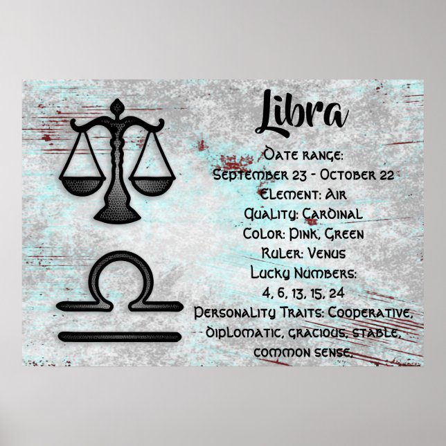 Poster Sinal de Horoscópio Astrologia de Libra Zodiac (Frente)