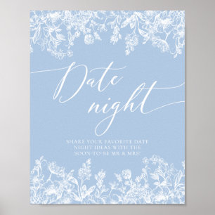 Poster Sinal de Ideia Noturna de Data Floral Azul Dusty