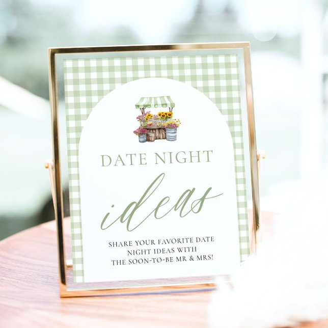 Poster Sinal de Ideias Noturnas Verde Fora do Mercado (Green Fresh Off The Market Date Night Ideas Sign)