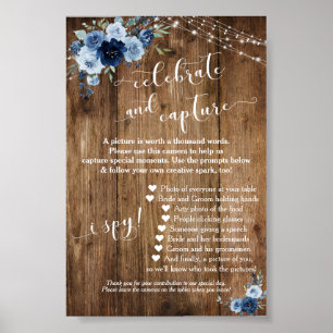 Poster Sinal de instruções da câmera descartável azul flo