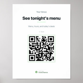 Poster Sinal de janela de código QR para restaurantes e l