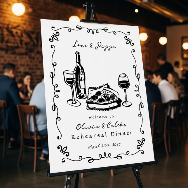 Poster Sinal de Janto de Pizza Desenhada Whimsical (Criador carregado)