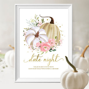 Poster Sinal de Jarra de Abóbora Floral Rosa para Noite d