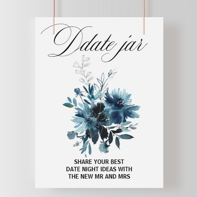 Poster Sinal de Jarro de Data Floral Azul Marinho Celesti (Criador carregado)