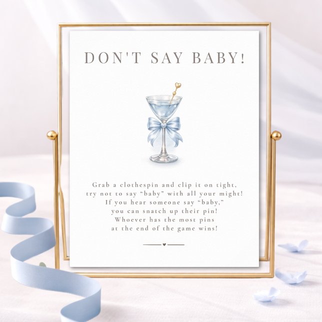 Poster Sinal de Jogo de Chá de Bebê Blue Martini Baby Não (Criador carregado)