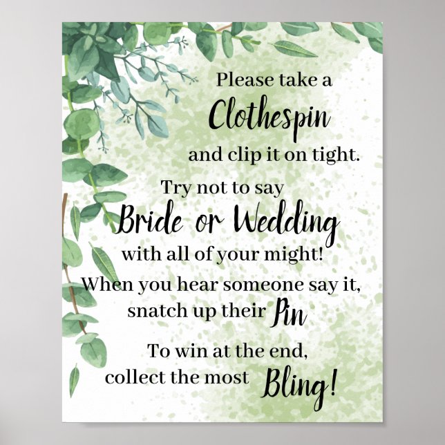 Poster Sinal de Jogo de Chuveiro de Eucalipto com Pregado (Frente)