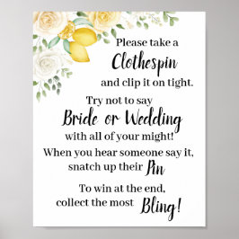 Poster Sinal de Jogo de Chuveiro de Lemons & Roses com Pr