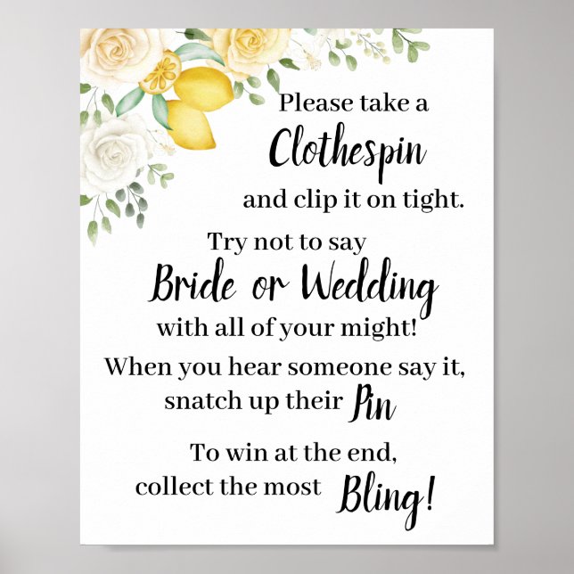 Poster Sinal de Jogo de Chuveiro de Lemons & Roses com Pr (Frente)