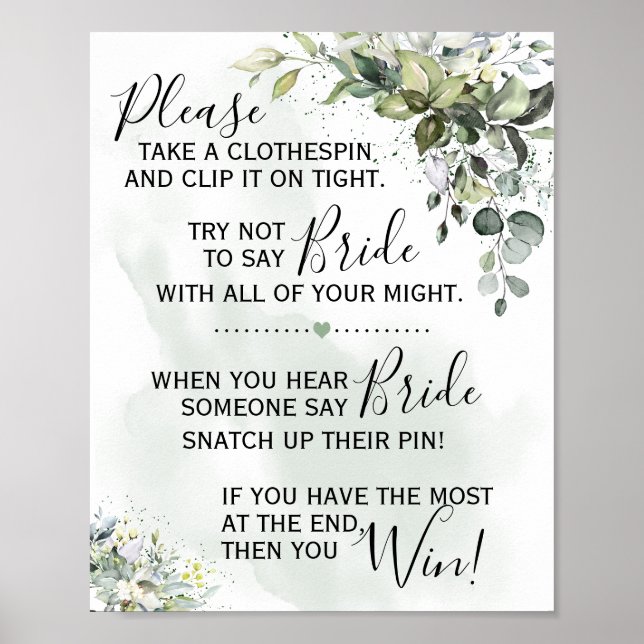 Poster Sinal de jogo de greenery de Eucalipto com pregado (Frente)