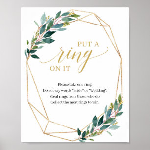 Poster Sinal de jogo Green Put a ring on it para Chá de N